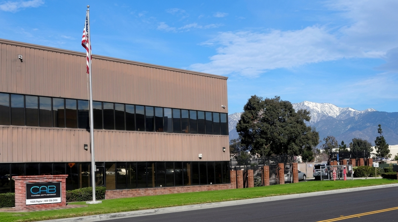 California Aseptic Beverages facility at 11020 Poplar Ave, Fontana, CA